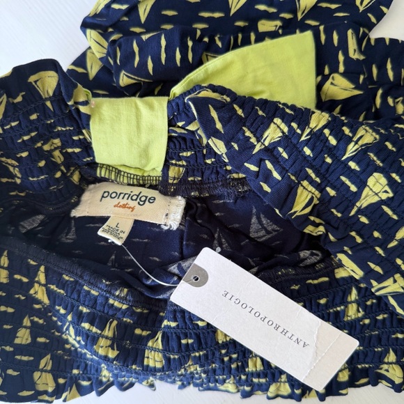 Anthropologie Porridge Printed Bow Back Top Navy Blue Green New Small Sail Boats - Picture 7 of 8